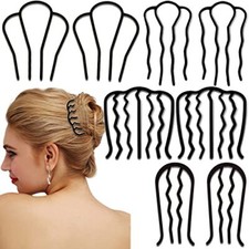 8 Piece Hair Side Combs Metal Hair Fork Clip with Teeth Hair Black in 4 styles