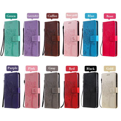 For Various Phone Model New Cat and Tree Wallet Leather Case Luxury Shockproof