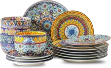 Dinnerware Sets for 6, 18 Pieces Plates and Bowls Set, Ceramic Dishes Set for 6,