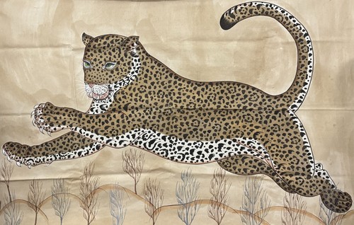 Running Vintage Leopard Wildlife Animal Wall Hanging Cotton Hand Painting Decor - Picture 4 of 10