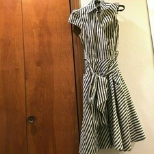 INC International Concepts Size 10 Wrap Cap Sleeve Gray Cream Stripe Dress Women