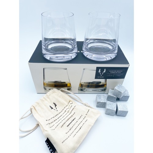 Viski Glacier Rock Tumbler Set 2 Drink Rocks Glasses 6 Soapstone Cubes Open Box - Picture 1 of 5