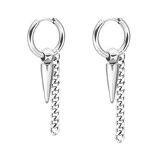 Klapp Creolen mit Anhänger Kegel Kette Edelstahl Damen Herren Ohrringe Unisex