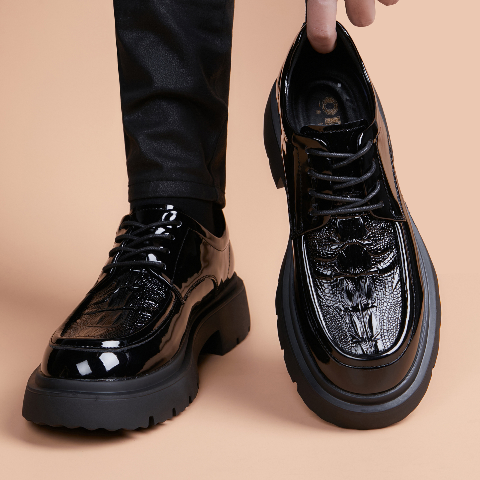 SAOLA Scarpe derby da uomo in vernice britannica stringate eleganti formali business suola spessa