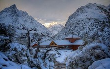 Landscape hotel mountains winter chile snow nature trees Custom Gaming Mat Desk