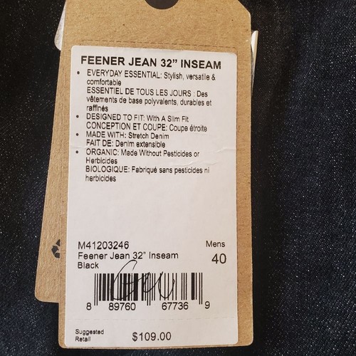 Prana Men's 40X32 Feener Slim Straight Jeans Stretch Organic Cotton Black NWT - Picture 9 of 9