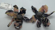 Lele Sadoughi Crystal Lily Earrings Yellow Gold NWT Multicolor Clip On