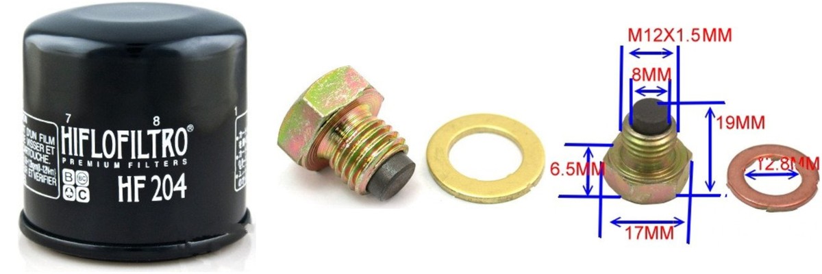 Ölfilter Hiflo HF204 + Ölablassschraube magnetisch Kawa. für