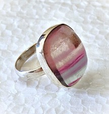 Vintage Sterling Silver 925 Ring Natural Translucent Agate Purple Bands Sz 7 1/2