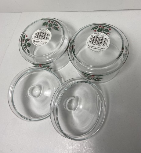 Indiana Glass Company Clear Glass Christmas Holly Snack Jar Lid Lot of 2 Vintage - Picture 6 of 6