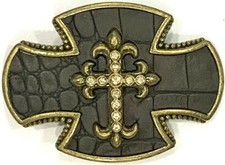Women's Western Rhinestone Cross Brown Belt Buckle Motorcycle