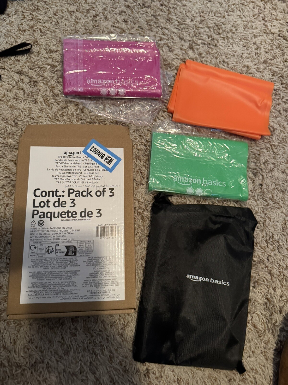 Amazon Basics Resistance Bands, Set of 3, Orange, Green and Pink NEW