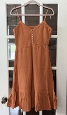 Aerie Women’s L Rust Orange Gauze Button Front Midi Sleeveless Dress | SKU 0564