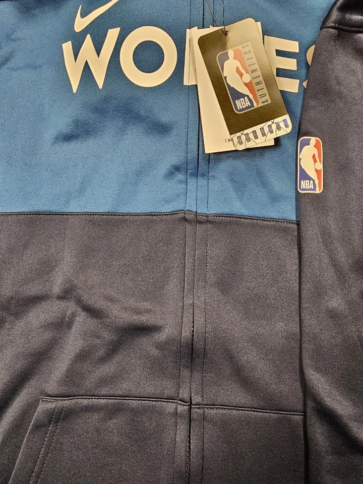 МОЛОДЕЖЬ NIKE ТЕМНО-СИНИЙ MINNESOTA TIMBERWOLVES ПОДЛИННЫЙ НА СУДЕ SHOWTIME ПОЛНЫЙ МОЛНИИ - Изображение 3 из 4