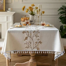 Cotton Linen Square Tablecloth - Wrinkle Resistant  Waterproof - Machine Wash...