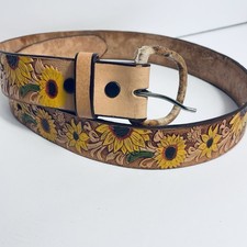VTG COVY Sunflower Belt Hand Painted Cowhide Genuine Leather Size 32/34 Western
