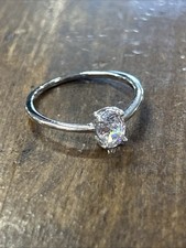 Sterling Silver White Oval Stone Band Solitaire Ring Sz 9.25 1.51 Grams