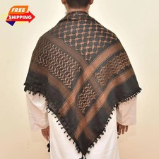 Embroidered Palestinian Keffiyeh Scarf Kufiya Tassel Brown Black Wrap