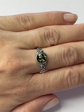 Genuine Baltic Amber Stone Ring with Sterling Silver.GREENISH Amber Stone Ring.