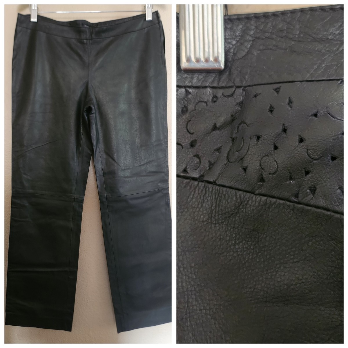 Vintage Y2K Diesel Style Lab Leather Pants Black Low Rise Side Zip