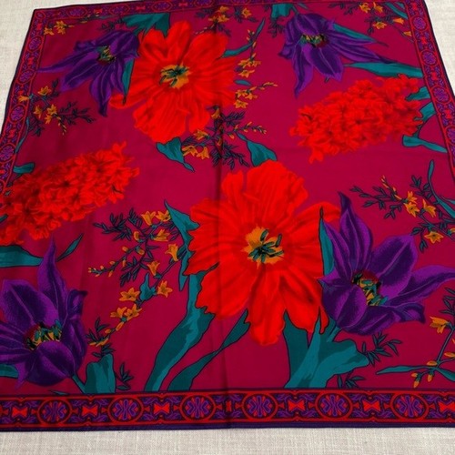 Vintage Liz Claiborne Vibrant Floral Scarf 100% Silk 31”x31”Made in Japan - Picture 2 of 12