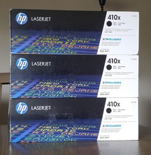 Lot Of 3 OEM Genuine HP 410X High Yield Black LaserJet Toners, 6,500 p, CF410X