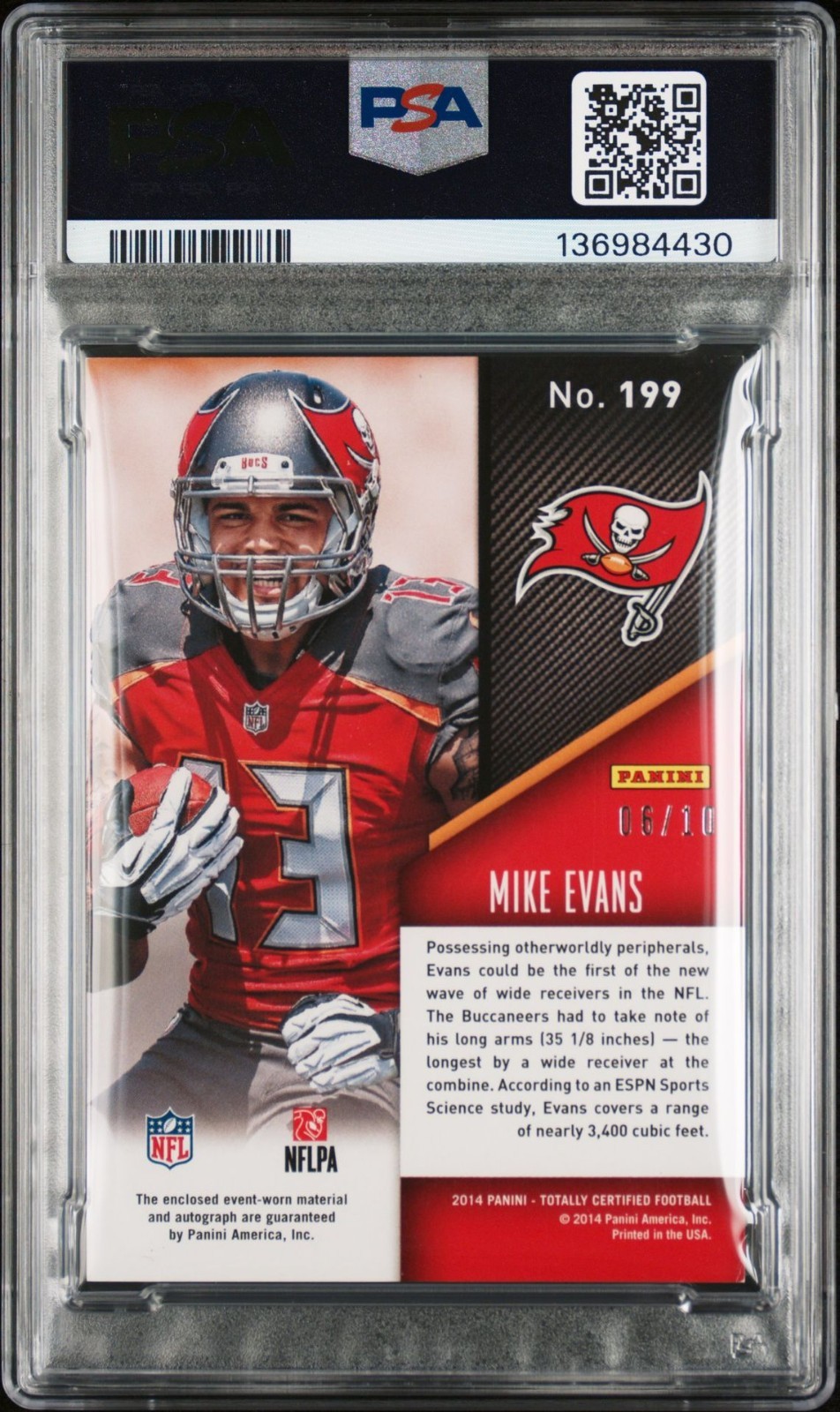 💥2014 Certified Mike Evans Rookie RC GAME WORN RPA Bucs SSP /10 PSA 10 Auto!!💥 view 3