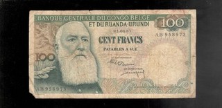 Belgian Congo 1957 100 Francs P 33 aFine!