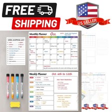 Dry Erase Magnetic Calendar for Refrigerator, 3 Pack- Monthly  Weekly  Dail...