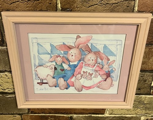 Vintage "Rabbit Family" Framed Print By Barbara Mock. 11" x 9". Kids Room Decor - Picture 6 of 20