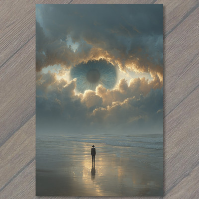 POSTCARD Surreal Eye Sky Over Ocean Lone Figure
