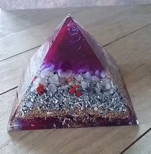 ORGONE PYRAMID With MOONSTONE, 24K Gold, QUARTZ POINT With Copper, Crown Chakra