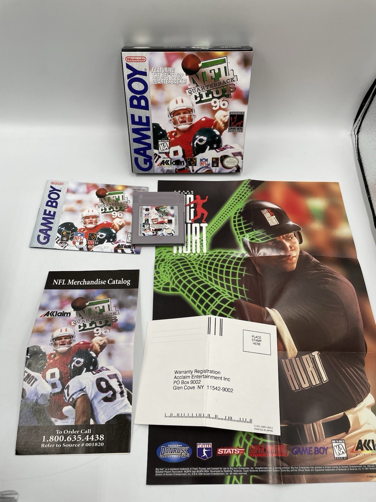 NFL Quarterback Club 96 (Game Boy, 1995) W/ Manual, Poster, & Registration Card