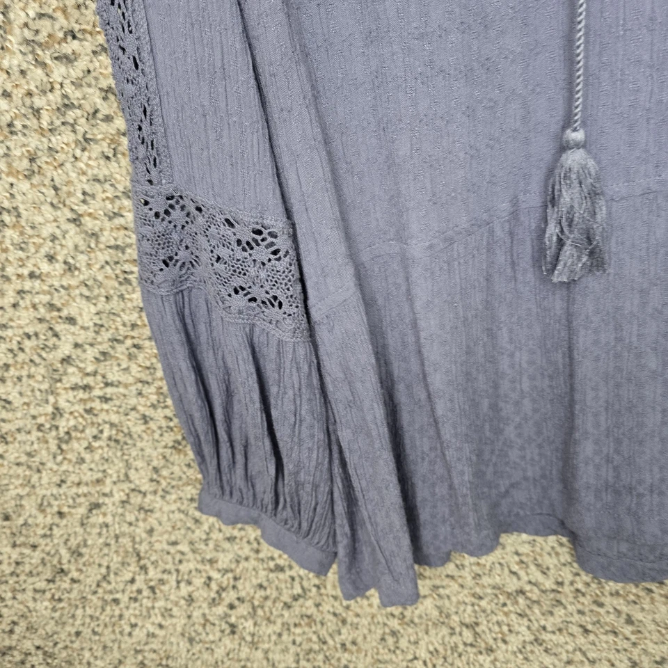 Lucky Brand Top 女式中号蓝色 V 领衬衫领带流苏休闲 — 第 3/4 张图片