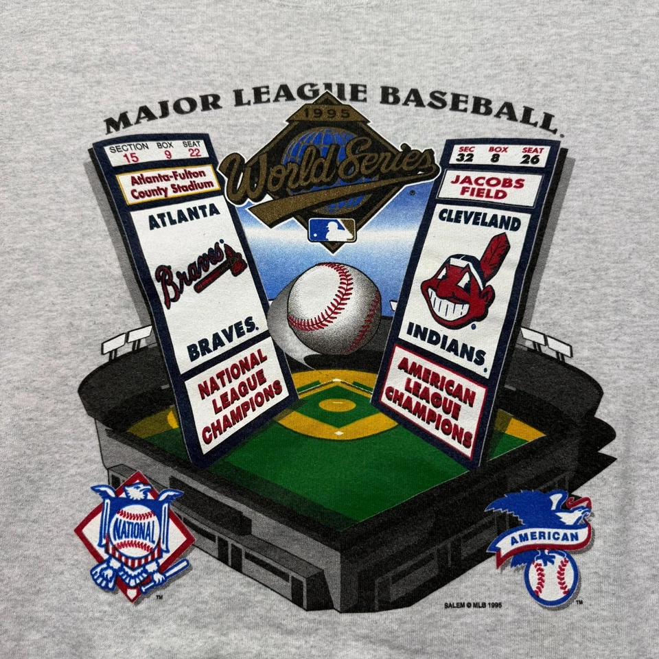 Vintage 1995 Atlanta Braves vs Cleveland Indians World Series MLB Sweatshirt XL - Image 2 of 4