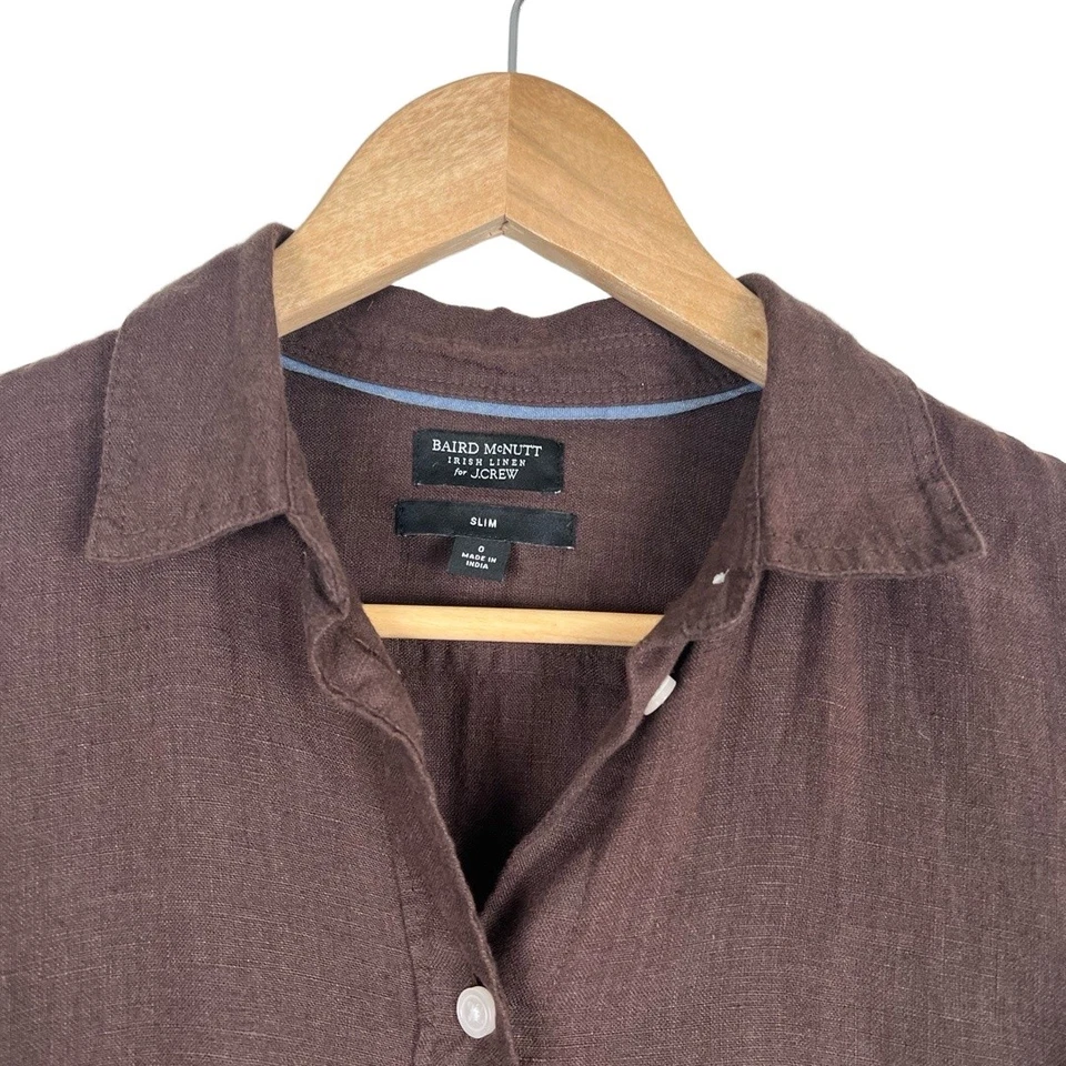 Camisa de lino Baird McNutt J Crew para mujer talla 0 marrón clásica preppy Foto 4 de 4