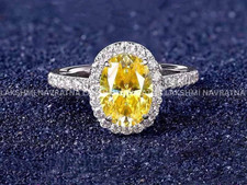 Oval Cut Simulated Citrine Women Halo Engagement Ring s925 14kW/G Plated