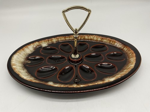 Pfaltzgraff Vintage Brown Drip Gourmet Deviled Egg Plate w/Handle USA 12" x 8" - Picture 7 of 18