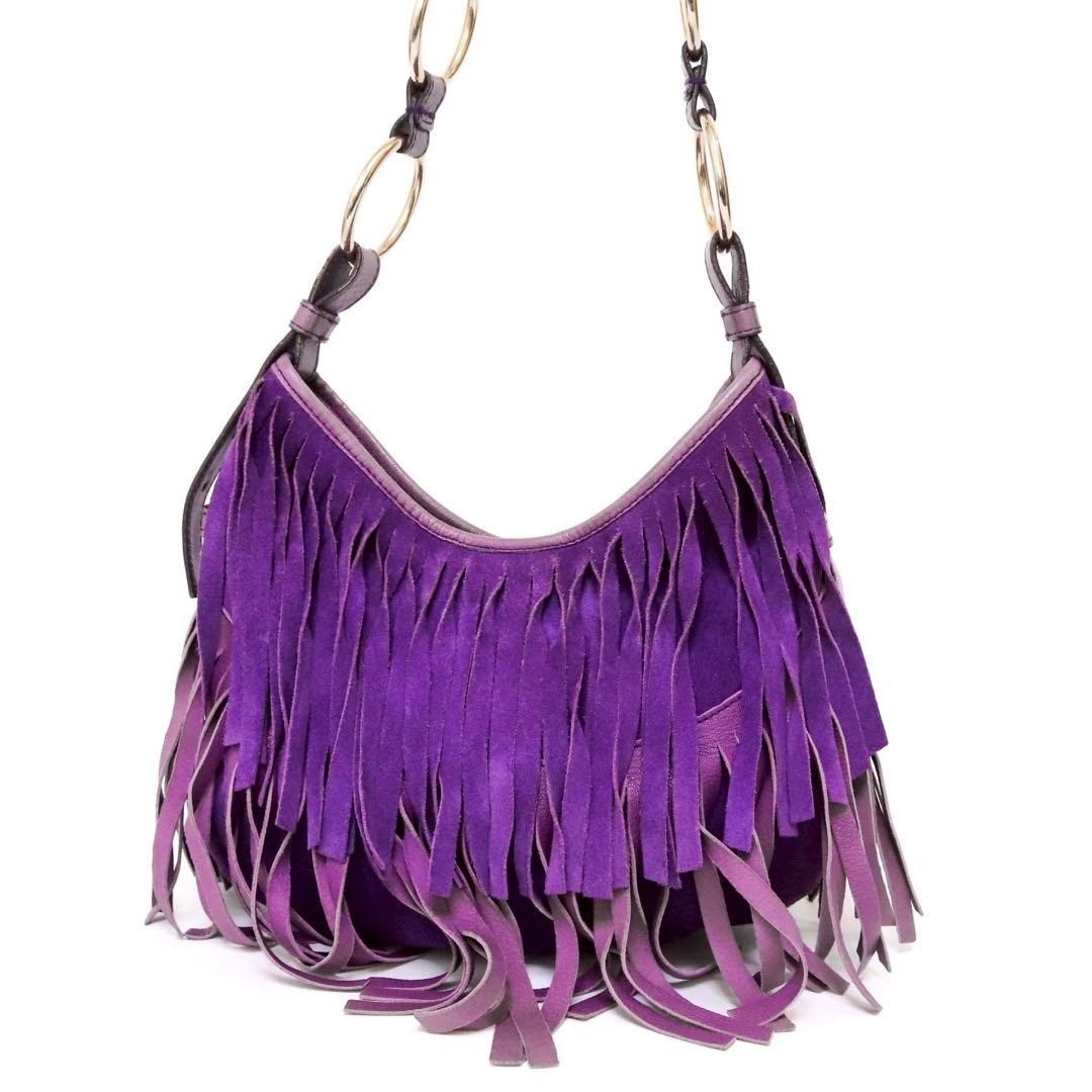 Borsa a tracolla YVES Saint Laurent con frange e catena viola Tom Ford Rive G...