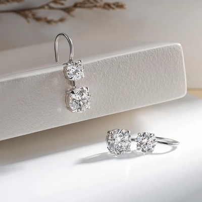 2Ct Round Cut Simulated Diamond Women's Drop Hook Earrings 14k White Gold Plated