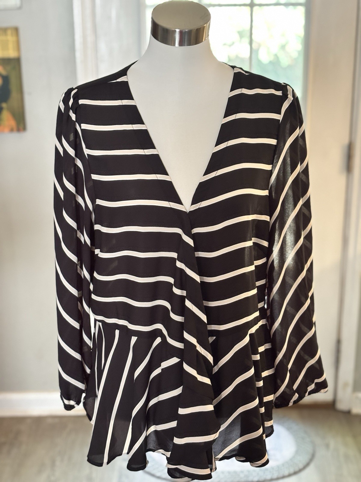 Loft Large Light Weight Polyester Striped Cardigan - image 2