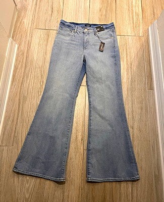 Express Women s 70s Flare Mid Rise Light Wash Blue Denim Jeans 10S