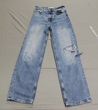 Zara 90s Full Length Wide Leg Distressed High Rise Jeans Womens Size 4 Inseam 31