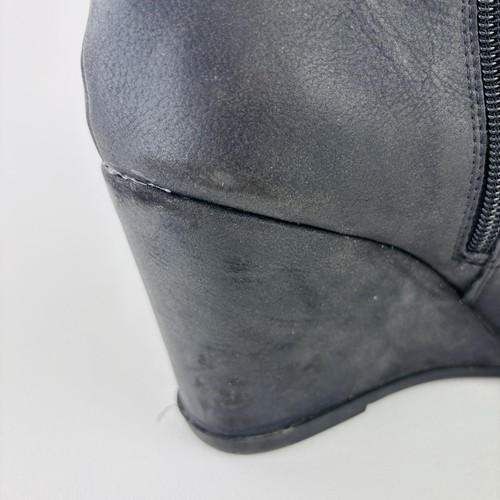 JustFab Black Faux Leather Booties Womens Size 11 Wedge 3" Heel Zipper Closure - Picture 10 of 12