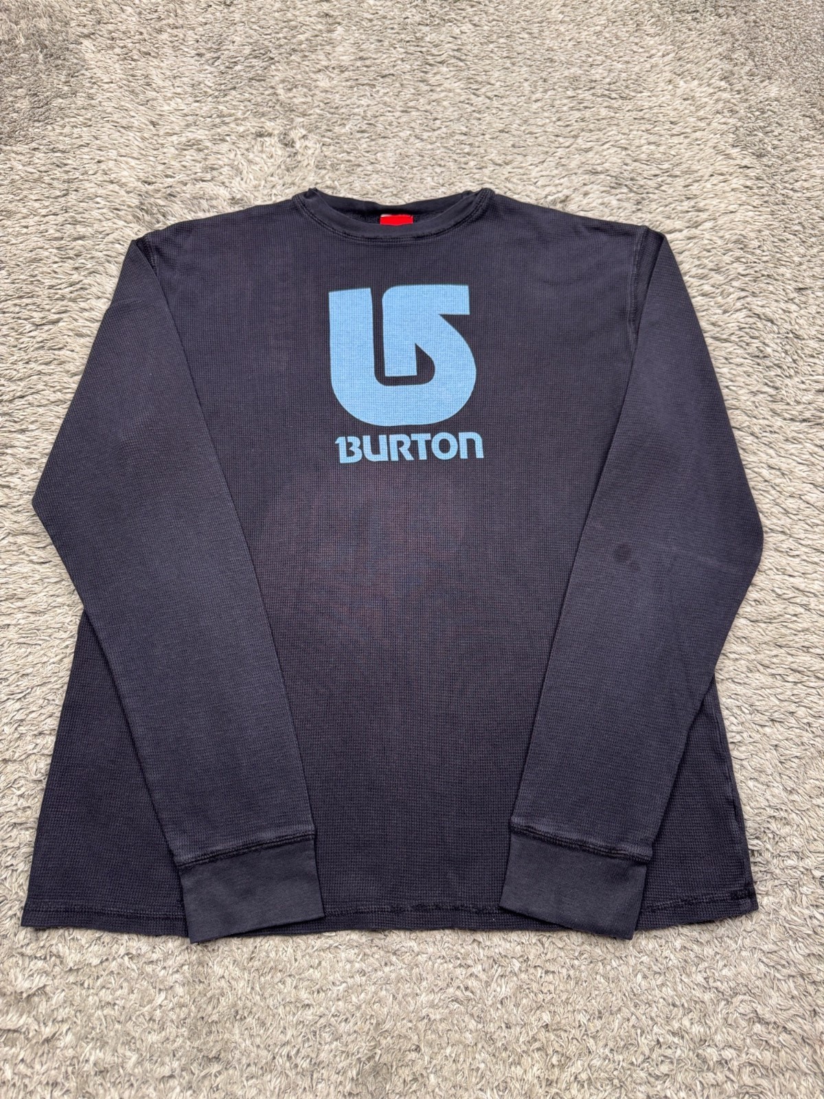 Burton Sweatshirt Men Large Navy Blue Waffle Knit Thermal Snowboard Crewneck Vtg