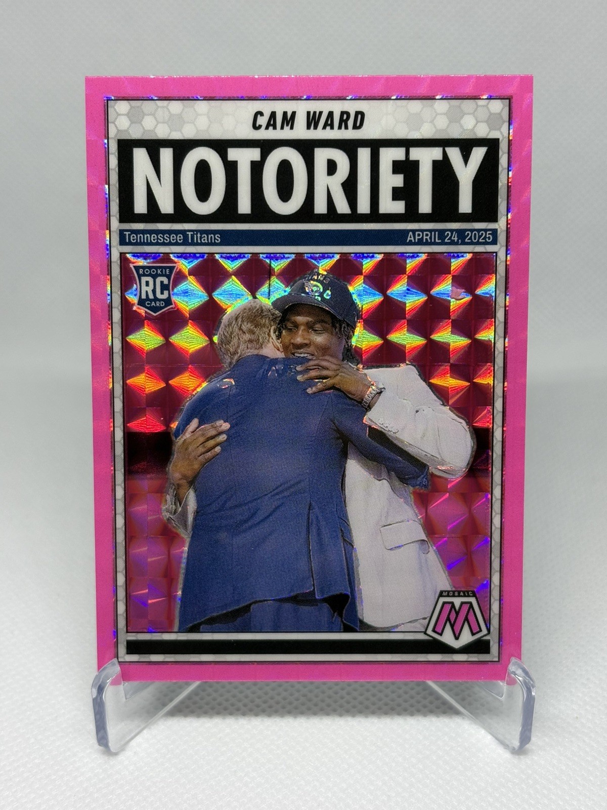 2025 Panini Mosaic Cam Ward Notoriety Pink Fluorescent Rookie #17 Titans