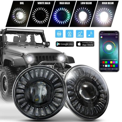 SUNPIE Black 7'' 3D RGB Halo Headlights for 1997-2018 Jeep Wrangler TJ LJ JK JKU