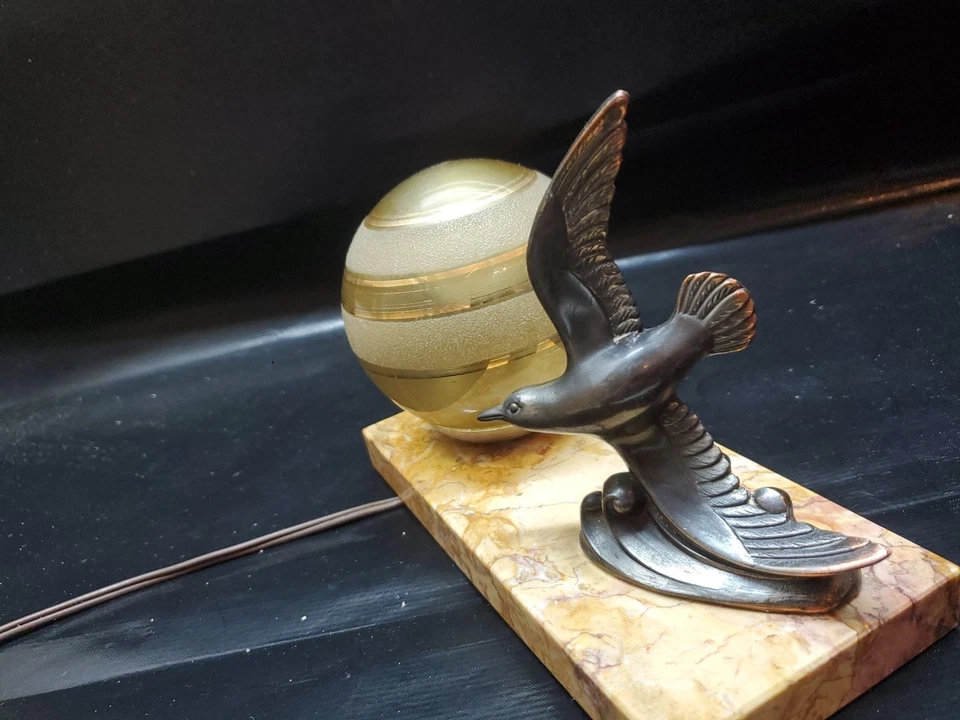 Lampe Art Déco ancienne oiseau sur socle en marbre année 1930/1950 - Photo 4/4