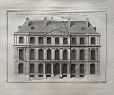 Antique French Architectural Engraving, Geneva Townhouse of Mr. Mallet 1721