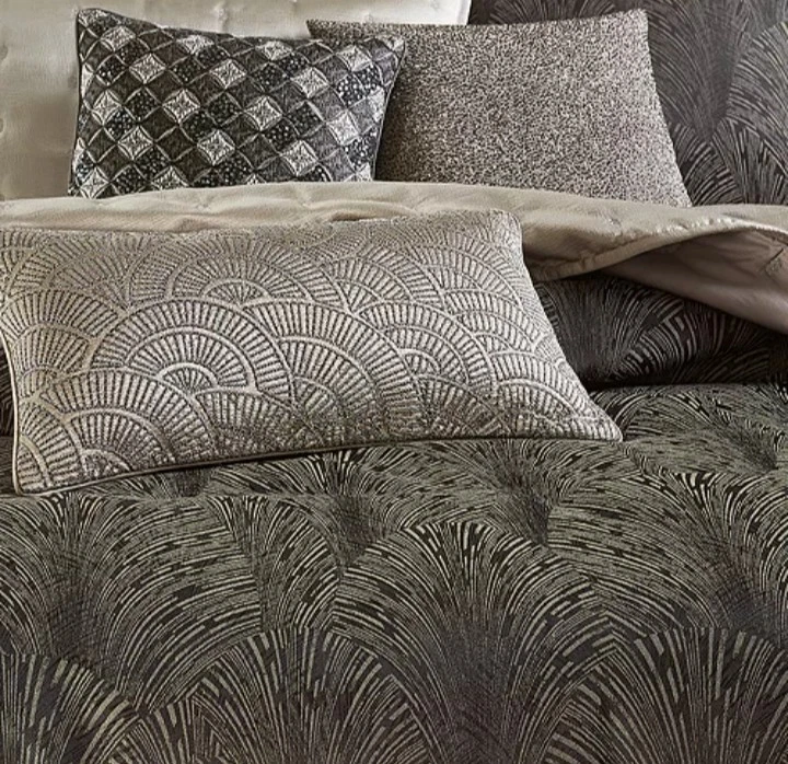 Juego de edredón KING de 4 piezas Hudson Park "Deco Fan" con fundas + Bonus Euro Sham, nuevo con etiquetas Foto 4 de 4